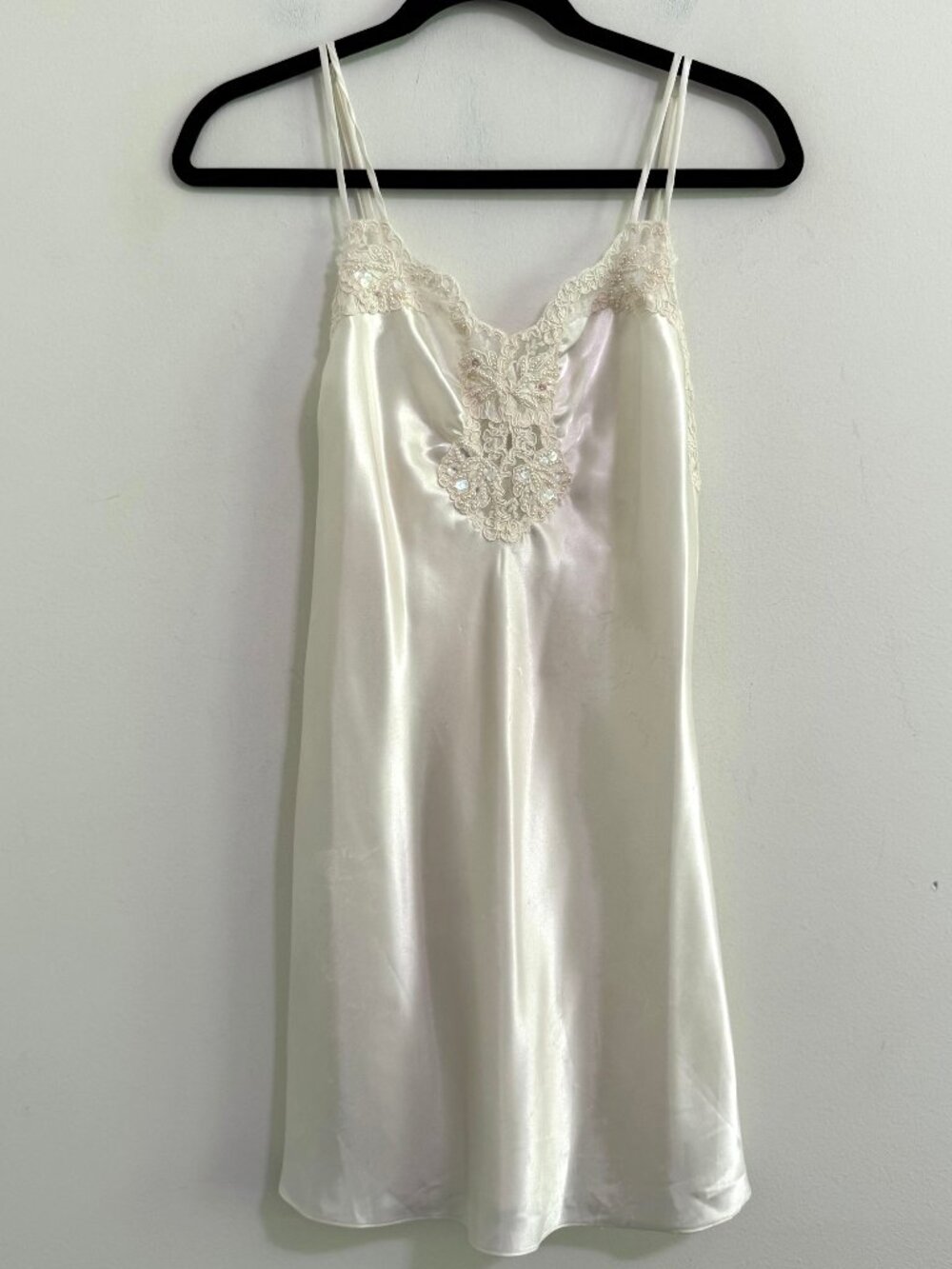 Vintage Victoria's Secret Gold Label Satin Beaded Lace Chemise